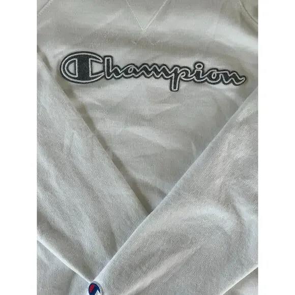 Champion White Crewneck Sweatshirt XS | Embroidered Logo | Classic Fit - Picture 4 of 6